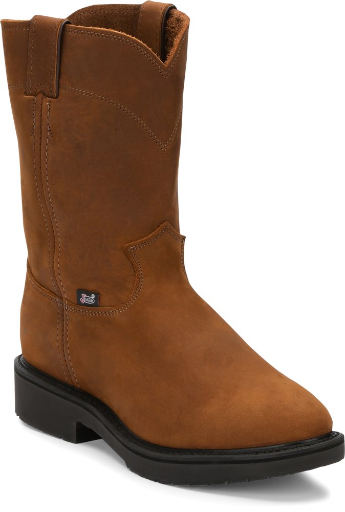 Justin Men's (4760) Leather Work Boots 10" Pull-On  Medium Round Toe Work Boot, Conductor Brown