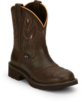 Justin Ladies Gypsy (GY9526) 8" Brown Shetland Buffalo w/Saddle Round Toe Cowgirl Boot