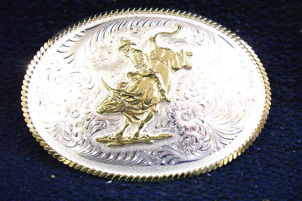 Montana Silversmiths Bucking Bronco Oval Brass Finish Belt Buckle -  Cowpokes Western Shop