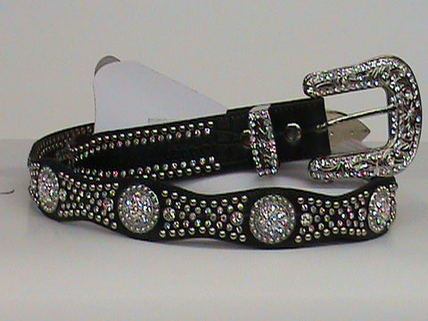 Nocona Embellished Black Croc Print Leather Belt - Pete's Town Western Wear