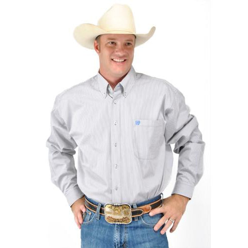 Cinch Men's White Pinstripe Western Oxford Long Sleeve Western Dress Shirt - Pete's Town Western Wear