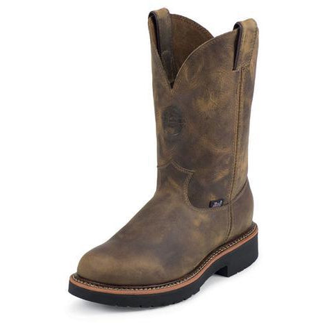 Justin Men's J-MAX Round Toe 11" Pull-On Steel Toe Work Boot - Tan - Pete's Town Western Wear