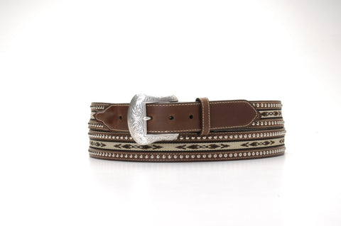 Nocona Inlay Studded Brown Leather Belt - Pete's Town Western Wear