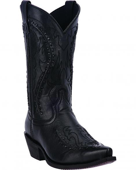 Snip Toe Men Cowboy Ankle Boots Black Leather Combination