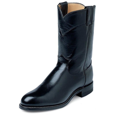Justin Men's Premium 10" Black Kipskin Leather Pull-On Roper Western Cowboy Boot - Pete's Town Western Wear