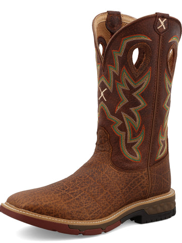 TWISTED X MEN'S (MXB0004) 12" SQUARE TOE WESTERN PULL-ON BOOT-BROWN LEATHER ELEPHANT PRINT
