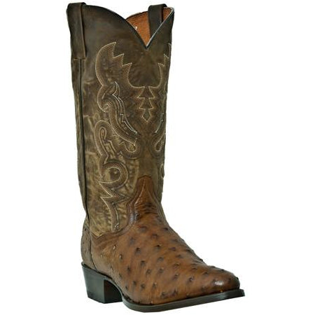 Dan Post Men's Full Quill Saddle Brown Ostrich (DP2323) Western Style Cowboy Boots