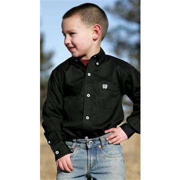 Cinch Boy's Black Long Sleve Solid Twill Weave Button Western Dress Shirt - Pete's Town Western Wear