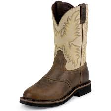 Justin Men's Stampede Work Boot 11" Sawdust w/ Brown Round Toe Pull-On - Pete's Town Western Wear
