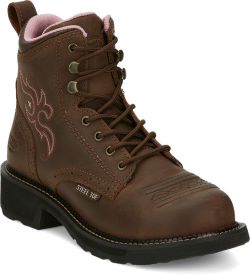 Justin Women's (GY991) Katerina 6" Gypsy STEEL Round Toe Lace-Up Work Boot