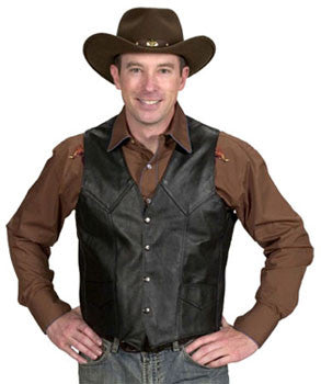 Men's Smooth Black Leather Vest - Pete's Town Western Wear