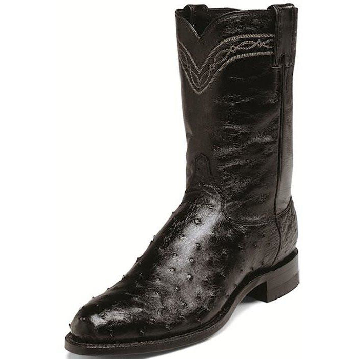 Justin Men's BLACK FULL QUILL 10" Pull-On Exotic Roper Boot. - Pete's Town Western Wear