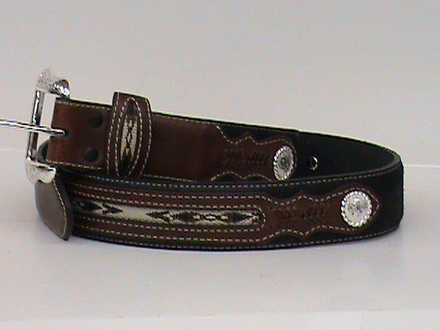 Nocona Men's Black Fabric Inlay Concho Western Cowboy Belt - Pete's Town Western Wear