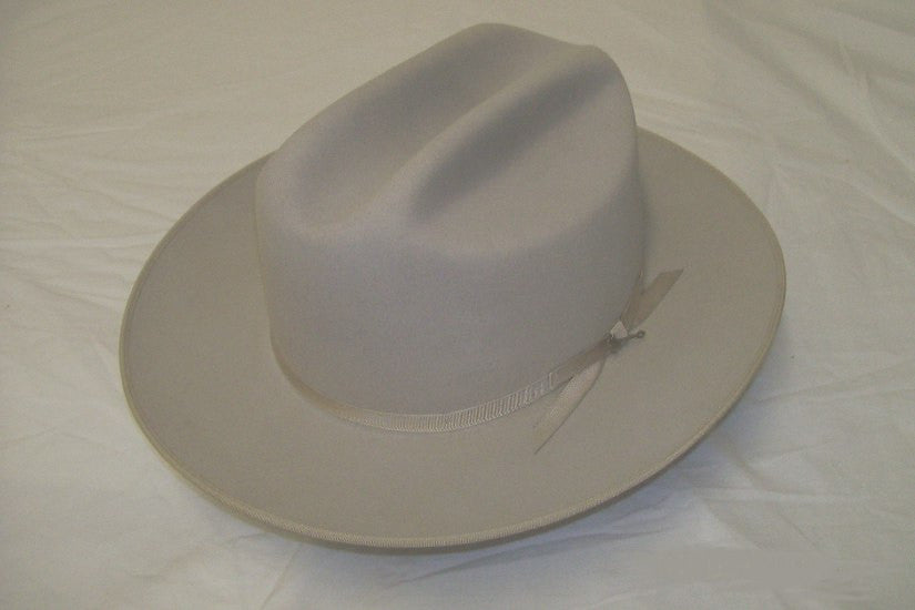 STETSON 5X BEAVER COWBOY HAT 6 5/8 Mist Grey W/ Blue And White