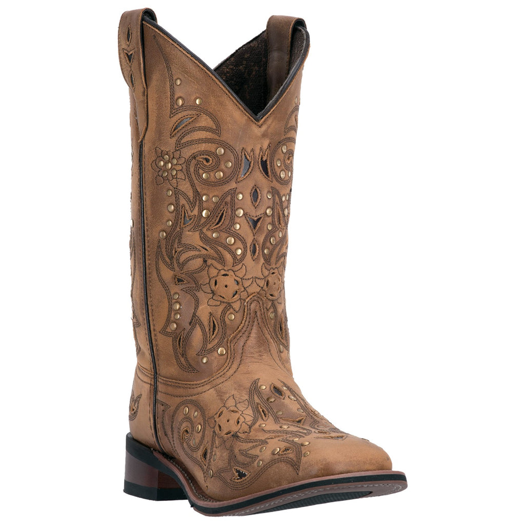Laredo Women's Tan Decorative Square Toe Cowgirl Boot.