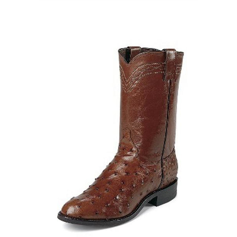 Justin Men's 10" Ropers Antique Brown Full Quill Ostrich Boots - Pete's Town Western Wear
