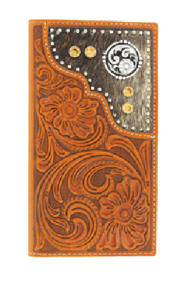 Nocona Hair On Hide Inset Tooled Leather Wallet - Pete's Town Western Wear
