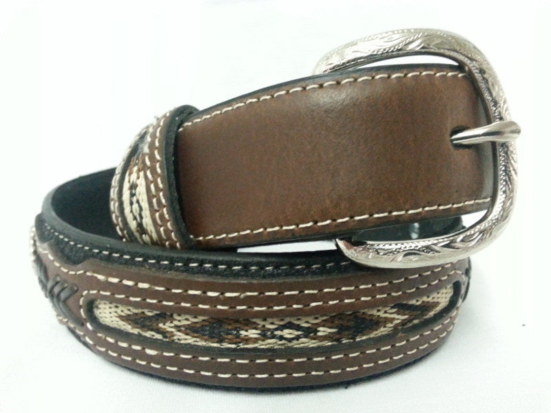Kids Indian Lace Concho Black and Brown Leather Belt - Pete's Town Western Wear