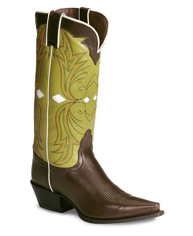Nocona Women's Moka & Green Leather Snip Toe Cowgirl Boots - Pete's Town Western Wear