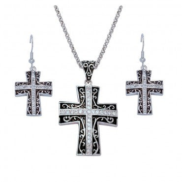 Montana Silversmiths Ladies Antique Rhinestone Cross Jewelry Set - Pete's Town Western Wear