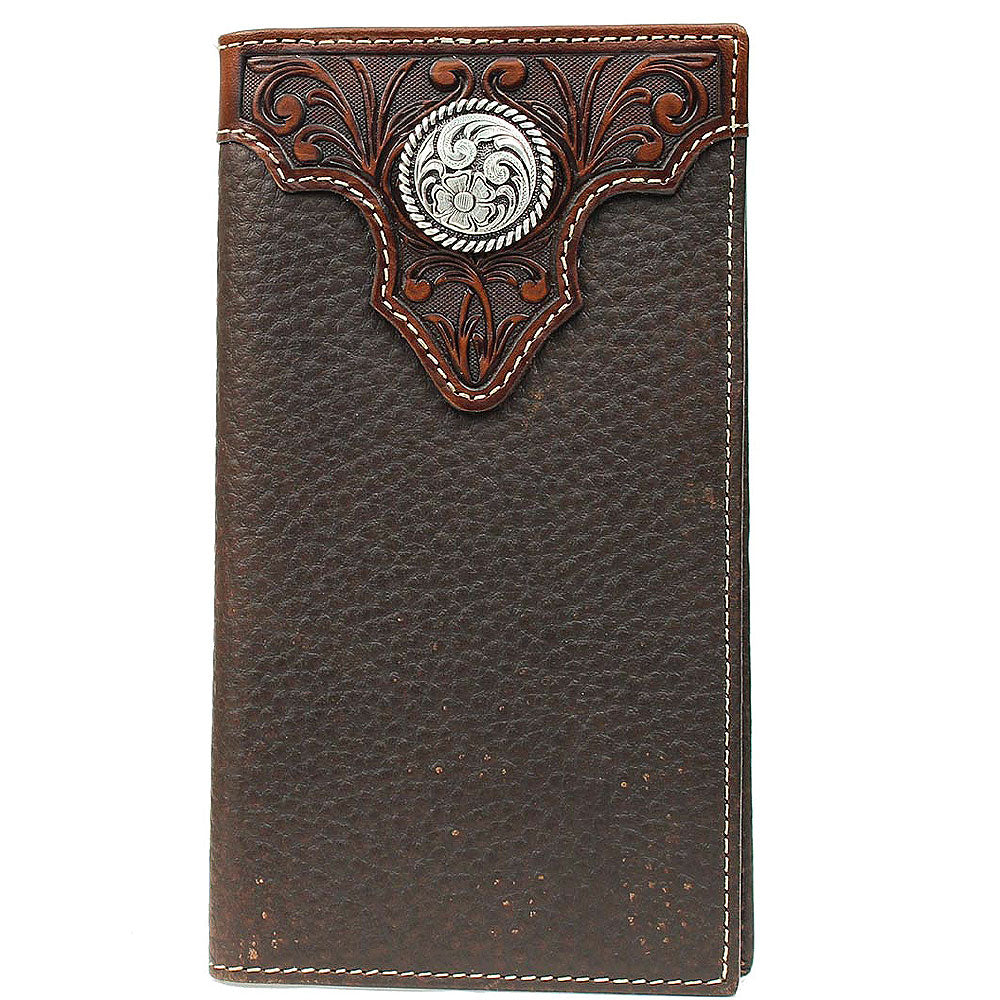 Men's Ariat Dark Leather Rodeo Wallet / Checkbook Cover with Silver Concho