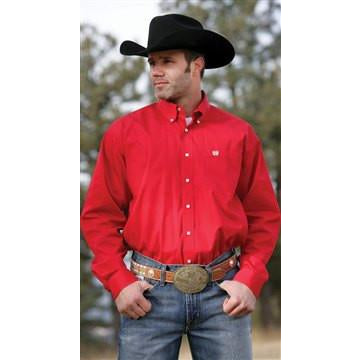Cinch Men's Red Long Sleeve Pinpoint Western Dress Shirt With Square Buttons - Pete's Town Western Wear