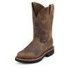 Justin Men's J-MAX 11" Round Toe Pull-On Work Boot -Rugged Tan Leather - Pete's Town Western Wear