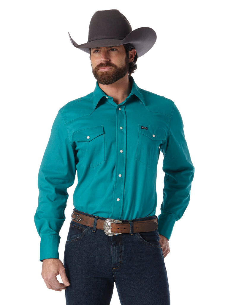 Wrangler Tall Mens Stonewash Denim Western Shirt (Blue L-T) at
