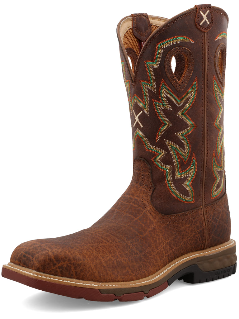 Twisted X Men's (MXBN001) 12" Western Square Nano Toe Pull-On Work Boot- Elephant print