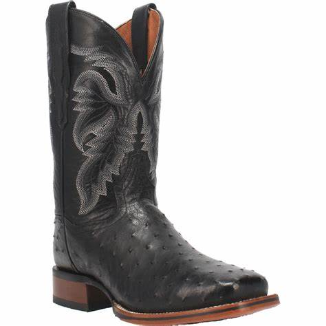 Dan Post Men's 11" Black Full Quill Ostrich (DP4873) Square Toe Western Cowboy Boots