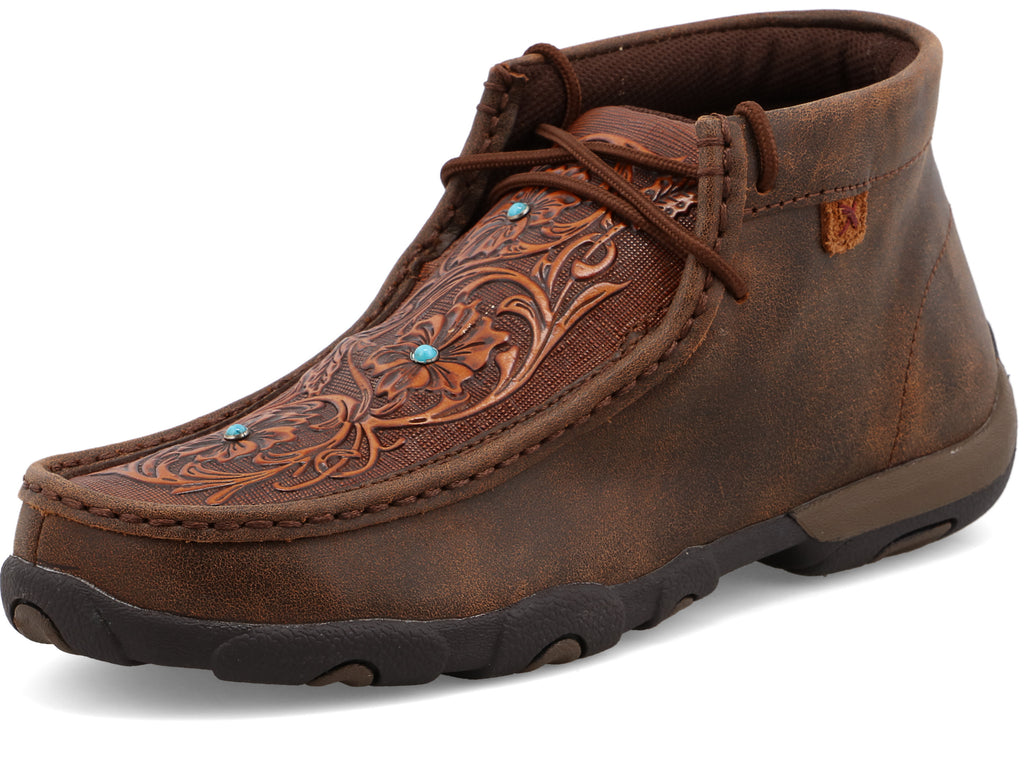 Twisted X Women's (WDM0081) Chukka Driving Moc - Brown  Leather w/ Tooling