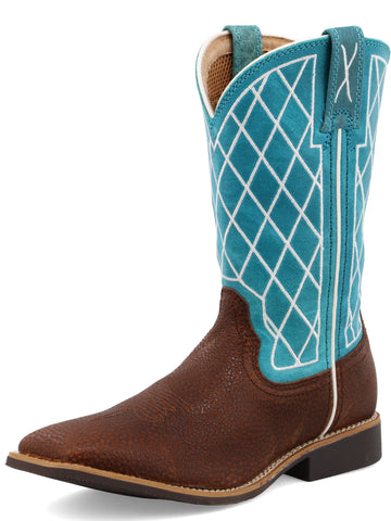 Twisted X Kid's (YTH0015) Top Hand Square Toe Cowboy Boot-Saddle & Teal Top