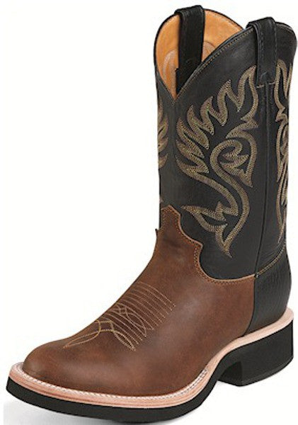 Justin Men's 11" Coffee/Black Western Round Toe Teckno Crepe Pull-On Boots. - Pete's Town Western Wear