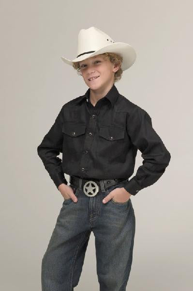 Kids Long Sleeve Black Western Yoke Shirt - Pete's Town Western Wear
