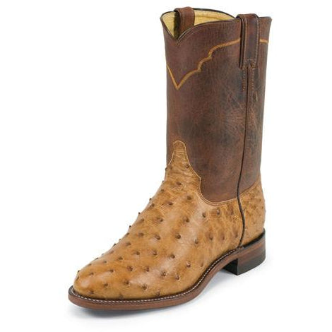 Justin Men's Ropers Antique Cognac Full Quill Ostrich Boots - Pete's Town Western Wear