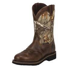 Justin Men's Stampede Work Boot  w/ J-Flex 11" Waterproof Denier Realtree Camo Round Toe Pull-On - Pete's Town Western Wear