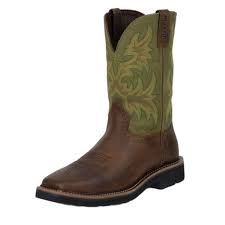 Justin Men's 11" Hunter Green Square STEEL Toe Pull-On Work Boot. - Pete's Town Western Wear
